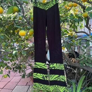 Black Flared Pants with Neon Green Zebra Panels